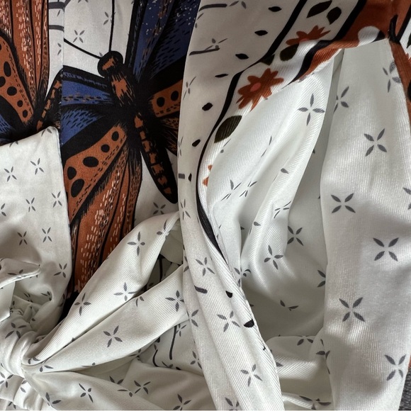 WHITE/ORANGE/PURPLE WIDE LEG BUTTERFLY PRINT PALAZZO SUMMER PANT WITH POCKETS - Picture 7 of 8